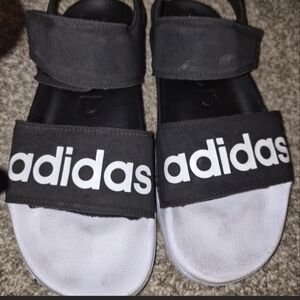 Adidas Womens Black and White Slide Sandals